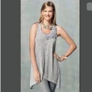 Cabi Striped Textured Flower Sleeveless Tunic Top sz M